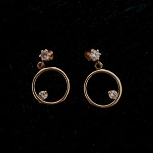 Classy Gold Circle Drop Earrings with Crystal Accents - Women's Jewelry